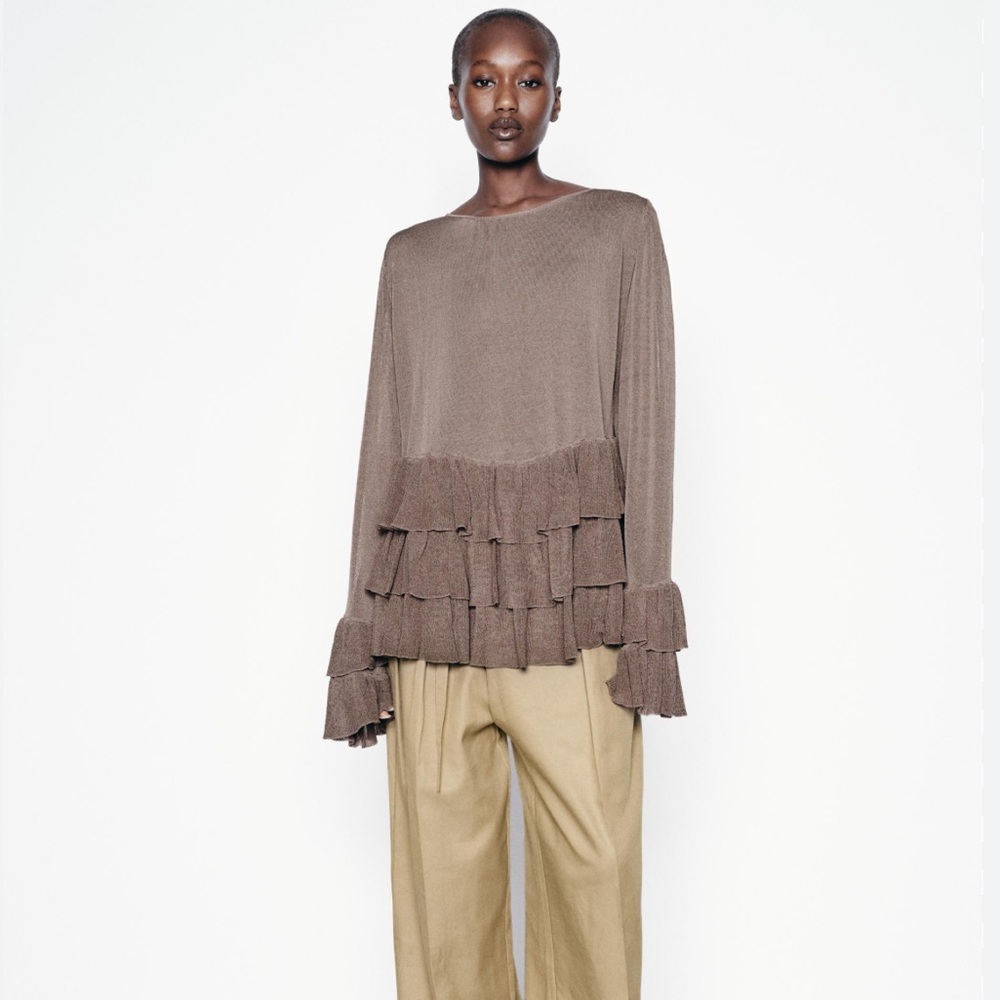 Elegant Brown Ruffle Top